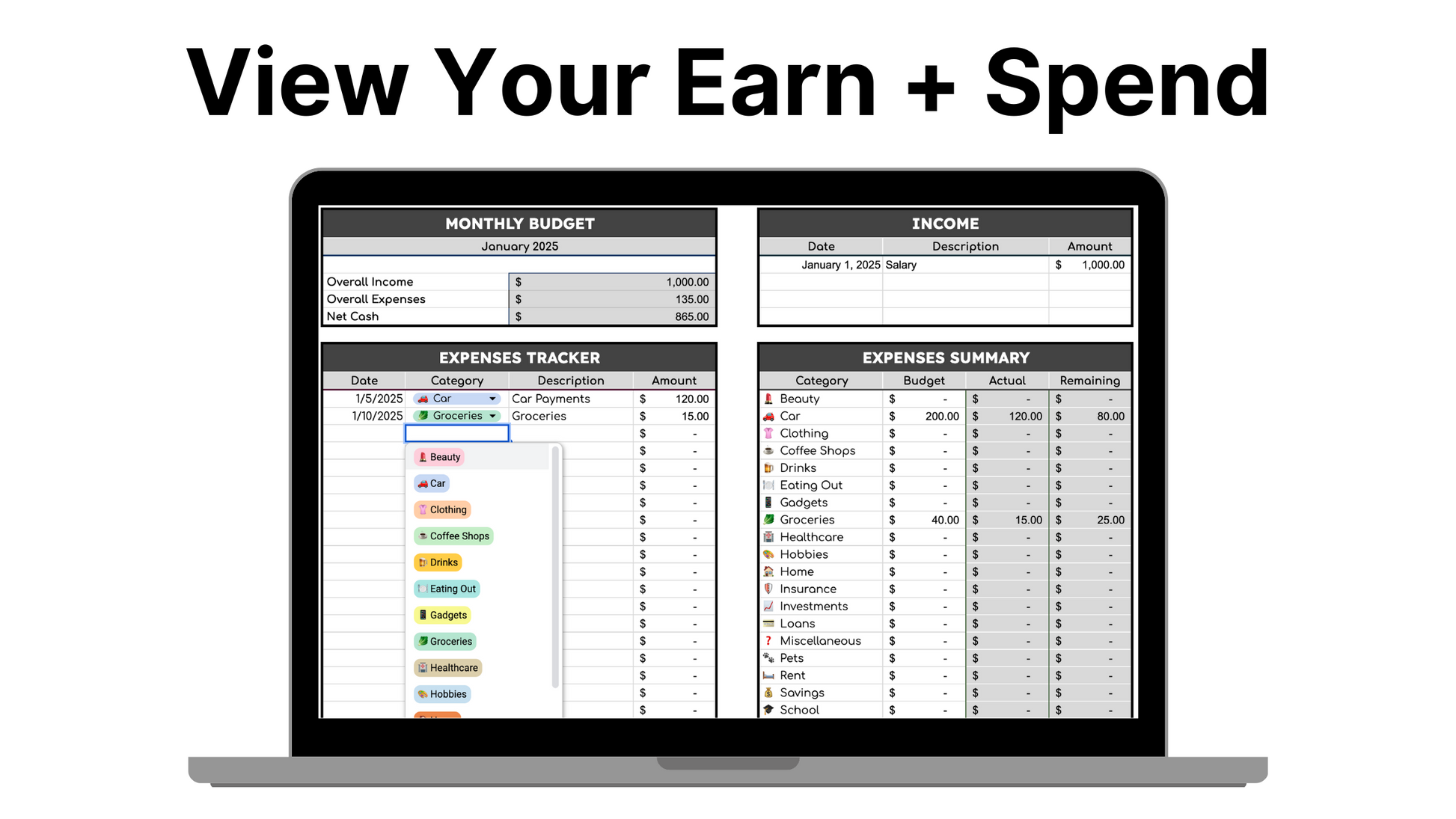 🇨🇦 - All In One 2026 Finance Tracker (Net Worth, TFSA, Stocks, Shared Expenses, and Budget Template)